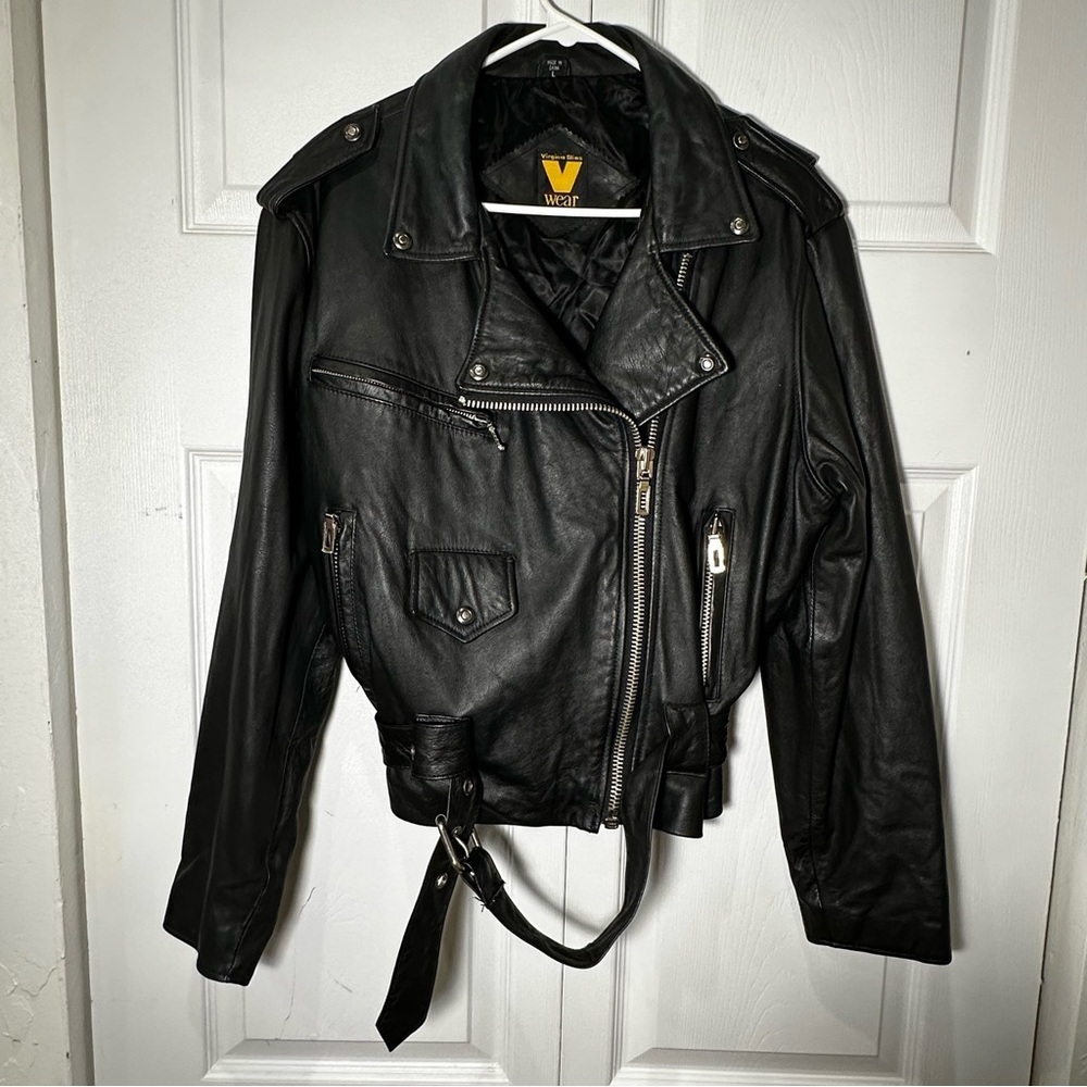 Virginia Slims V Wear Leather Bomber Moto Jacket Vintage Black Size L Excellent